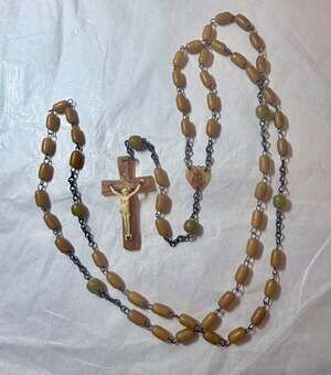 Vintage Irish Horn Rosary Beads with Carved Crucifix and Connemara Marble